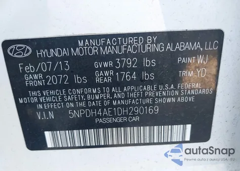 2013 Hyundai Elantra Gls from USA, damaged, VIN 5NPDH4AE1DH290169